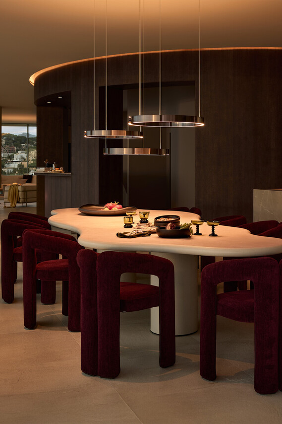 Occhio Mito sospeso over indoor outdoor dining table